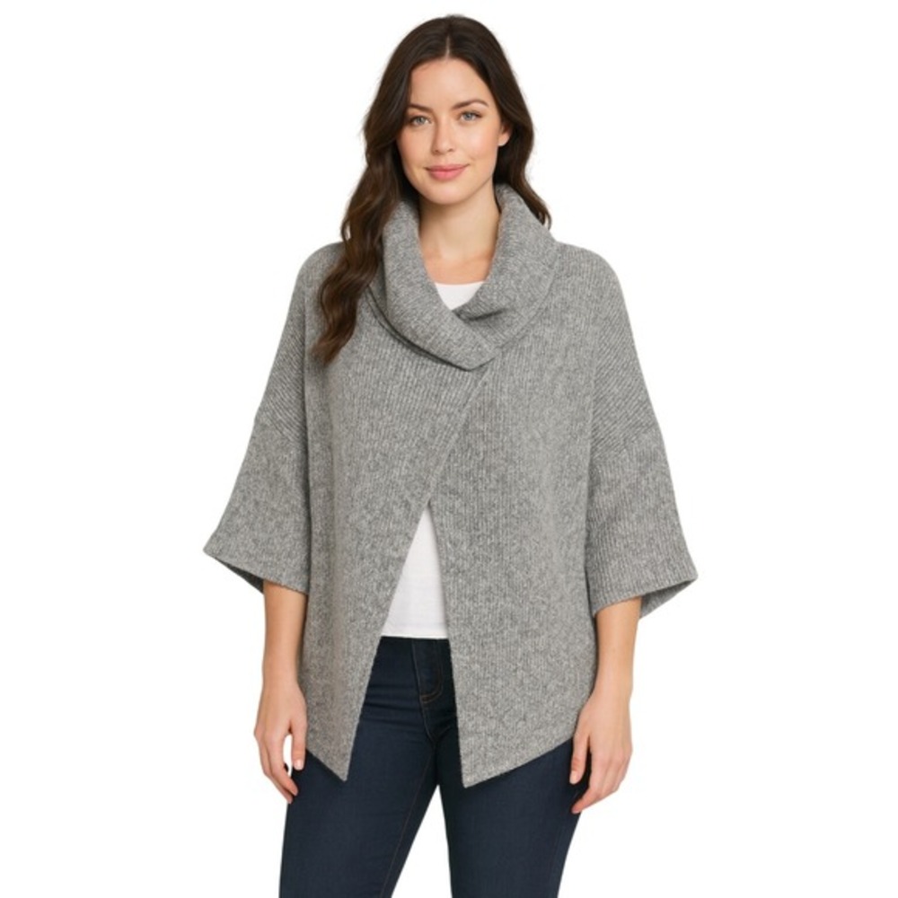 The Limited Gray Cowl‎ Neck Poncho Cape Sweater Knit Pullover S Lagenlook 61-03